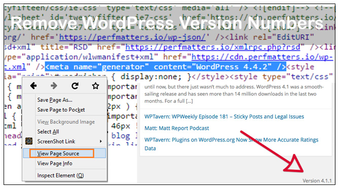 Remove WordPress version number from the head section and RSS feeds & also from version parameter in JS and CSS files